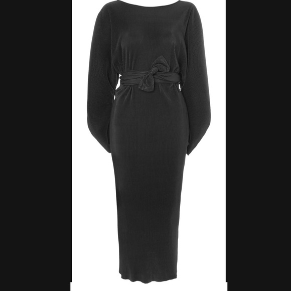 black plisse midi dress